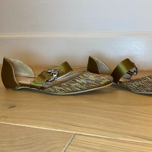Manolo Blahnik Green Strappy Flats with Rhinestones (Size 37)